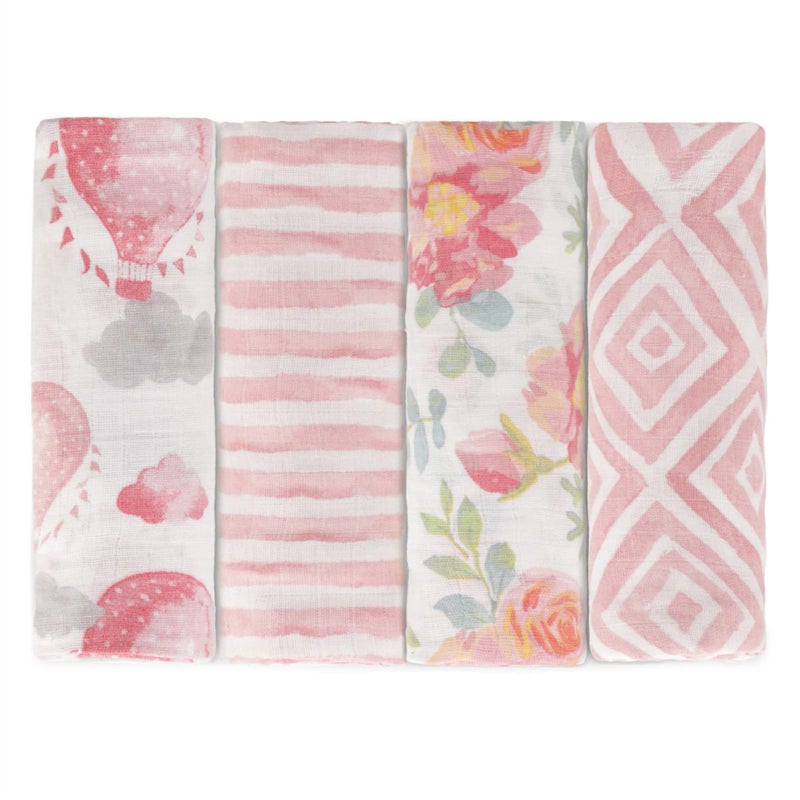 Featherheadâ„¢ 100% Cotton Muslin Swaddle Blankets for Baby Girl - Large 47â€x 47â€ - Pre-Washed, Soft, & Breathable - Newborn Essential & Perfect Baby Registry Gift (4 Pack - Garden Floral) - Image 1