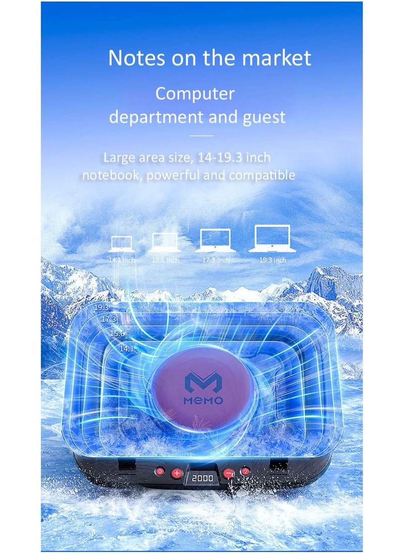 Memo - Laptop Radiator Cooling Fan 2400 RPM Turbo Compressed Air 7 Step Adjustable Stand Suitable 14-19.3inch Laptop for Gaming Graphics - Image 1