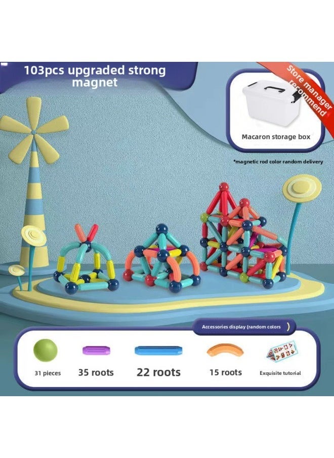 Reinforced Magnetic Variable Magnetic Stick Children's Educational 3d Magnetic Building Blocks Suit Magnetic Stick Early Education Toys-Color:103 Pieces Of Strong Magnetic Suit (free Storage Box) - Image 1