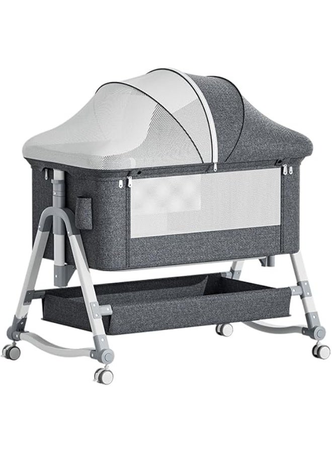 Baby Crib, Foldable, High Low Bed, Adjustable Height, 5 Levels, Breathable, Prevents Sleeping, For Newborns and Infants, Multi-functional, Easy to Assemble, Convenient Storage, Cradle, Mosquito Net,