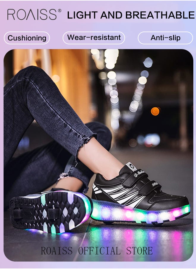 roaiss - Kids Unisex Double Wheel Roller Skates Shoes LED Light Multimode Adjustable Rechargeable Velcro Sneakers for Children Boys and Girls Outdoors Luminous Shoes with Detachable Roll Wheels - Image 1
