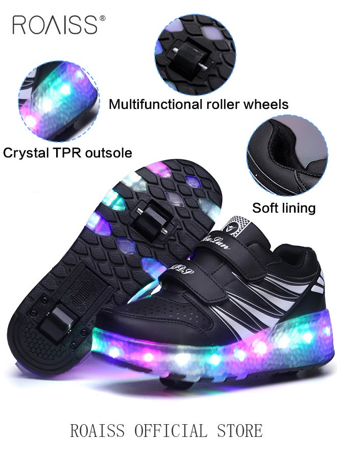 roaiss - Kids Unisex Double Wheel Roller Skates Shoes LED Light Multimode Adjustable Rechargeable Velcro Sneakers for Children Boys and Girls Outdoors Luminous Shoes with Detachable Roll Wheels - Image 1