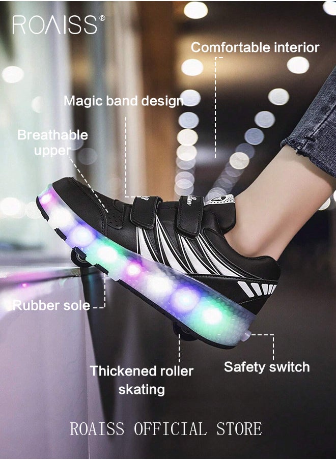 roaiss - Kids Unisex Double Wheel Roller Skates Shoes LED Light Multimode Adjustable Rechargeable Velcro Sneakers for Children Boys and Girls Outdoors Luminous Shoes with Detachable Roll Wheels - Image 1