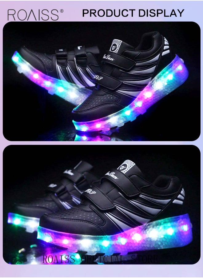 roaiss - Kids Unisex Double Wheel Roller Skates Shoes LED Light Multimode Adjustable Rechargeable Velcro Sneakers for Children Boys and Girls Outdoors Luminous Shoes with Detachable Roll Wheels - Image 1