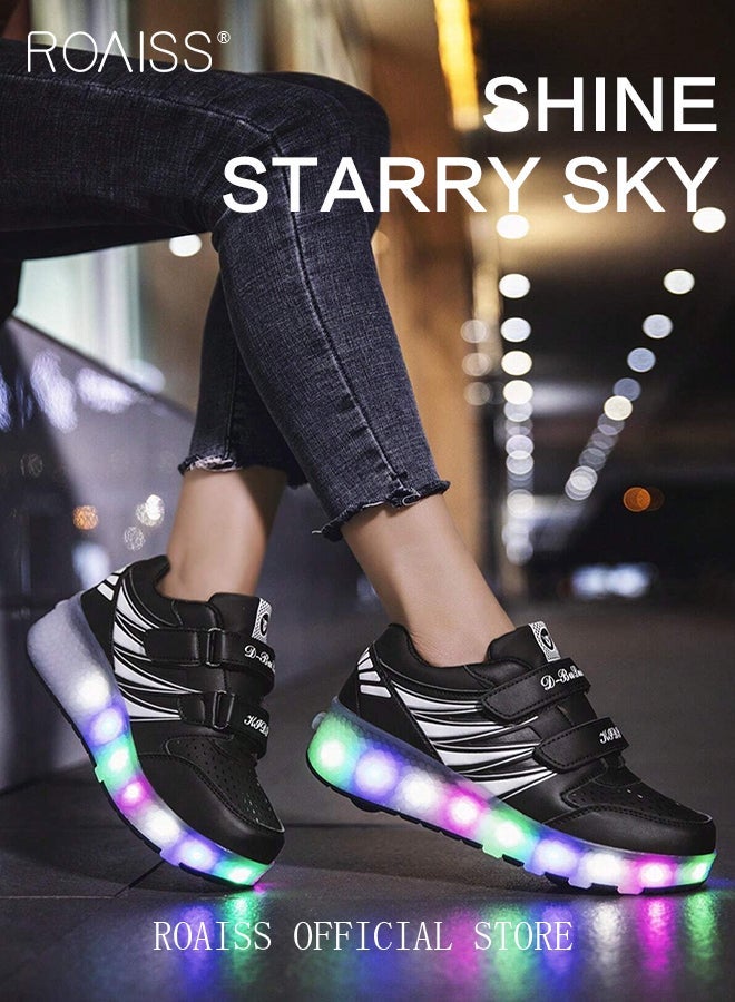 roaiss Kids Unisex Double Wheel Roller Skates Shoes LED Light Multimode Adjustable Rechargeable Velcro Sneakers for Children Boys and Girls Outdoors Luminous Shoes with Detachable Roll Wheels - Image 1