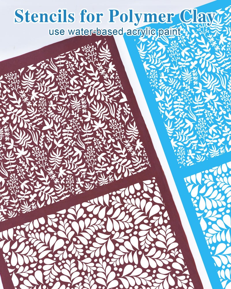 Puocaon Botanical Clay Silk Screen - 6 Pcs Plant Reusable Silk Screen Stencils for Polymer Clay Jewelry Making, Polymer Clay Tools Stencils - Image 3