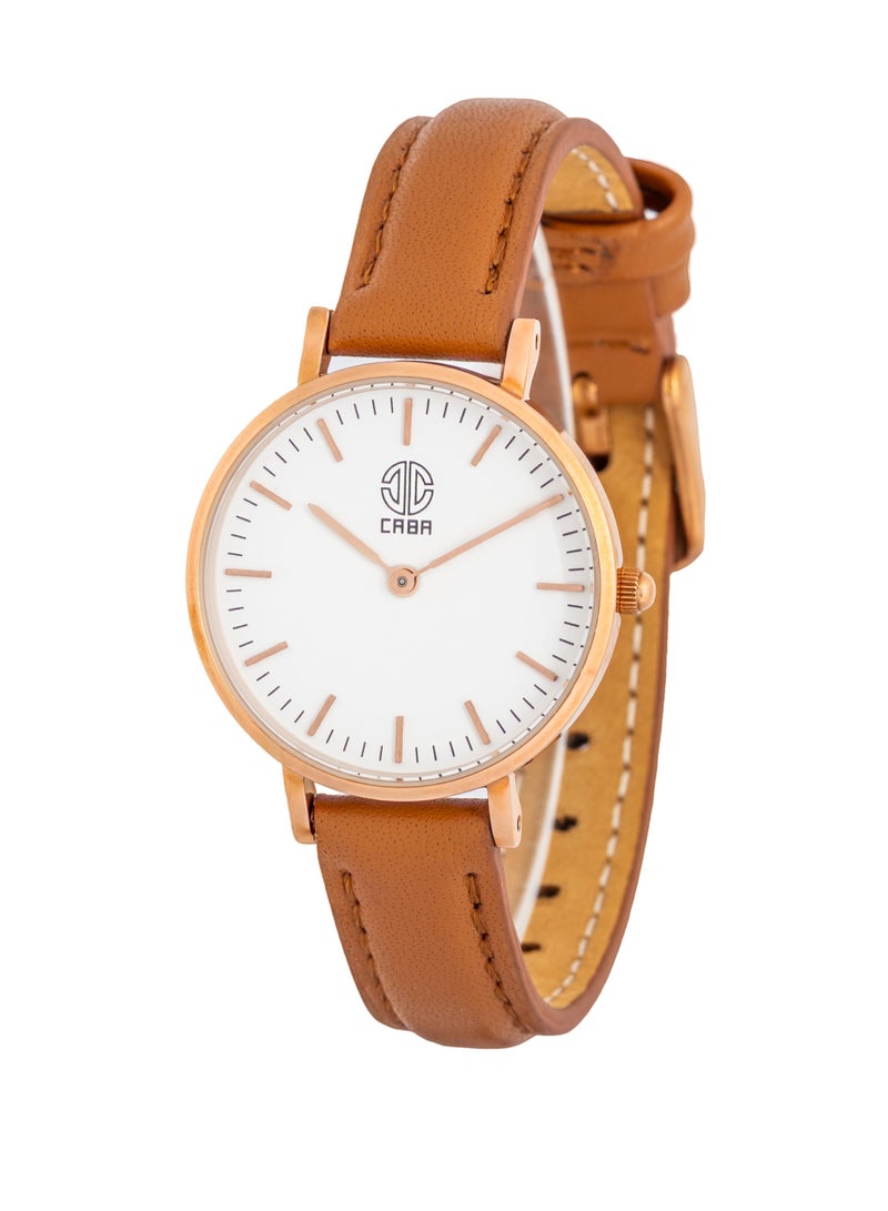 CABA Women's Watch, Classic Design, Luxury Leather Watch Strap, Water And Rust Resistant, Brown - 3101190023248LR - Image 2