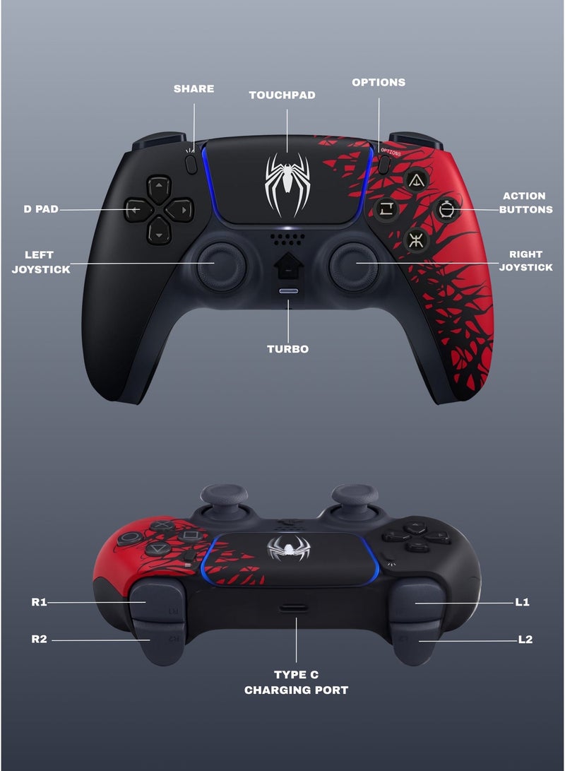 Sundi Wireless Controller for PS4 Spider Print Black & Red V2 Gamepad, DualShock Style Joystick with Non-Slip Grip, 3.5mm Audio Jack, Wireless Bluetooth Gaming Controller for PlayStation 4 Console - Image 4