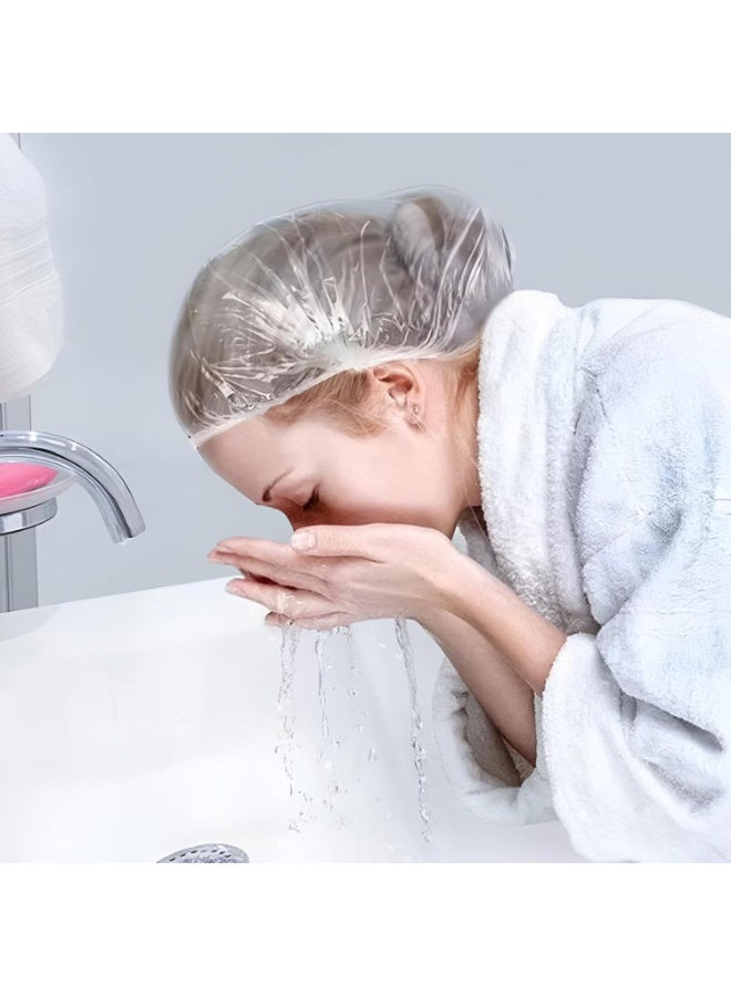 Waterproof Shower Cap – 100-Pack Transparent Disposable Hair Covers with Elastic Band – Durable, Comfortable, and Hygienic Plastic Caps for Spa, Hotel, Salon, Travel & Personal Use - Image 5