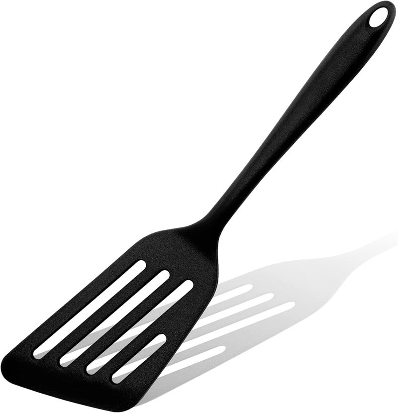 P Plus Fire Large Silicone Cooking Spatulas, Kitchen Utensils for Baking, Heat Resistant Slotted Spatulas, Non-Stick Kitchen Spayulas, Cooking Turner Spatulas, Slotted Flipper Turner (Set of 1, Black) - Image 1