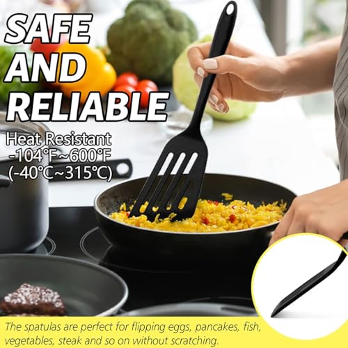 P Plus Fire Large Silicone Cooking Spatulas, Kitchen Utensils for Baking, Heat Resistant Slotted Spatulas, Non-Stick Kitchen Spayulas, Cooking Turner Spatulas, Slotted Flipper Turner (Set of 1, Black) - Image 3