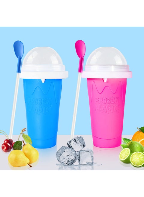 cdbz Slushy Cup Slushie CupsMachine Slushy Maker CupSlushie Maker Squeeze Slushy MachinesFrozen Magic Slushy 2 Pack Ice Cream Maker Cool Stuff for Juices and Drinks BLUEPINK