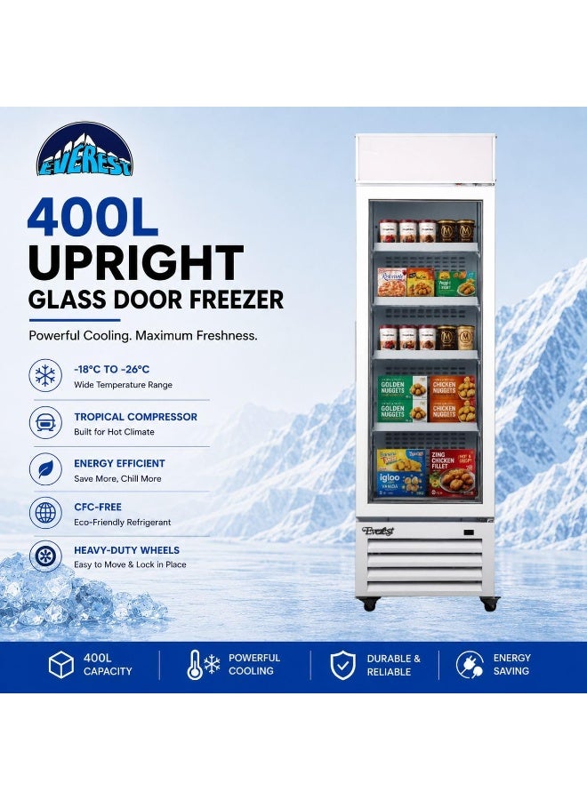 EVEREST INDUSTRIAL CO.LLC. EVEREST 400L Commercial Vertical Freezer, Glass Door Upright Display Freezer with Hot Gas Defrost & Adjustable Shelves for Ice Cream & Frozen Storage, EV15 IC - Image 2