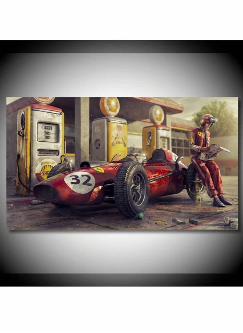 Y&D Canvas Painting Poster, Wall Art Room Decor, Vintage Car Posters Prints Ferraris Classic Racing F1 Race Artwork Wall, for Living Office Decor(50X75Cm, No Frame)  - Image 1