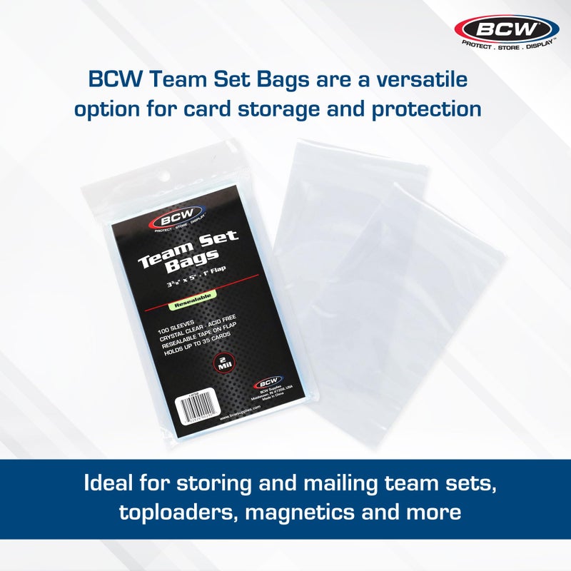 BCW Resealable Team Set Bags â€“ 100 Count | Holds 35 Loose Cards or 5 Standard 35pt Toploaders | Fits Magnetics up to 108pt | Acid-Free Team Bags for Trading Cards & Shipping - Image 2