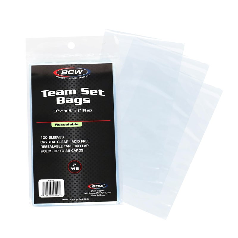 BCW Resealable Team Set Bags â€“ 100 Count | Holds 35 Loose Cards or 5 Standard 35pt Toploaders | Fits Magnetics up to 108pt | Acid-Free Team Bags for Trading Cards & Shipping - Image 1