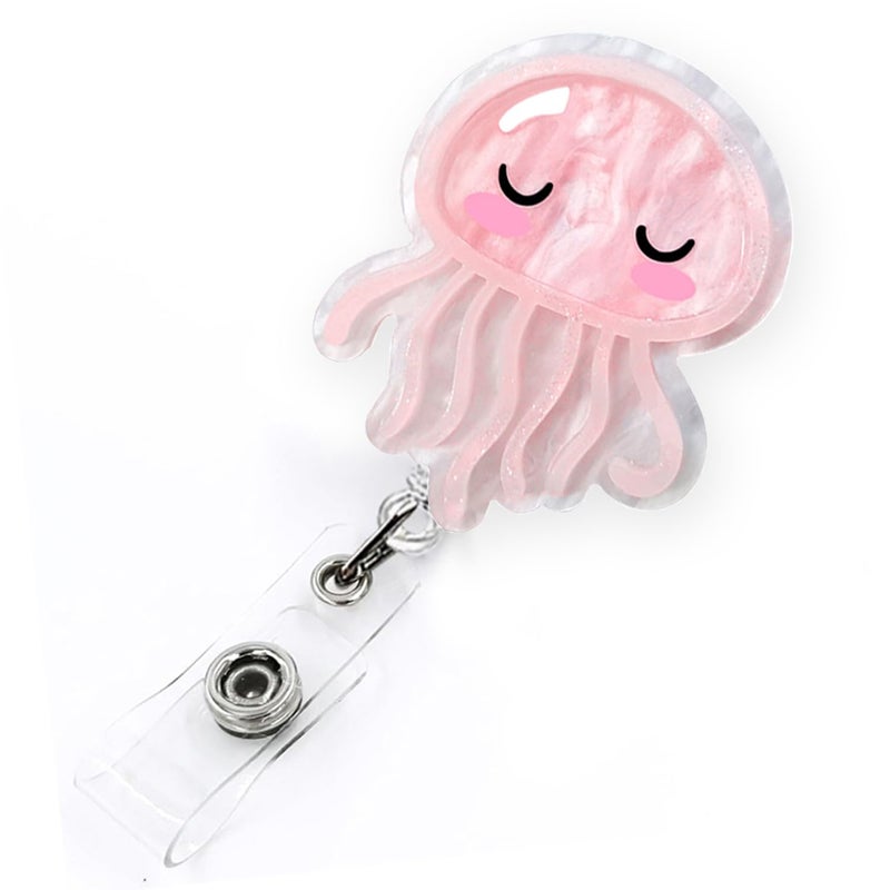 LEBEIGHT Pink Jellyfish Badge Reel Retractable for Nurse, Doctor, Medical Worker & Nursing Student | Cute Pediatric Nurse ID Name Badge Holder with Alligator Clip & 24â€ Durable Nylon Retractable Cord | Acrylic - Image 1