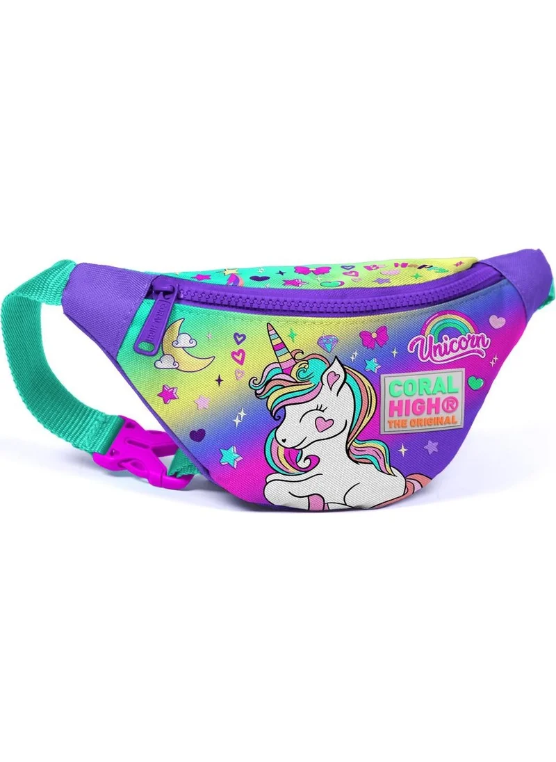 CORAL HIGH Kids Lavender Water Green Unicorn Patterned Waist Bag 12601