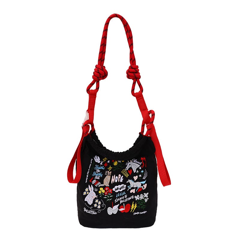 Japanese Style Embroidered Fabric Tote Bag with Custom Pattern - Image 1