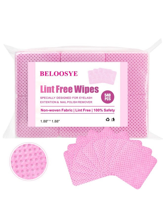 BELOOSYE 540 PCS Lint Free Nail Wipes, Eyelash Extension Glue Wipes, Super Absorbent Soft Non-woven Fabric Nail Polish Remover Wipes, Cleaning Pad Cloth for Lash Extension Supplies & Nail Polish Bottle(Pink)  - Image 1