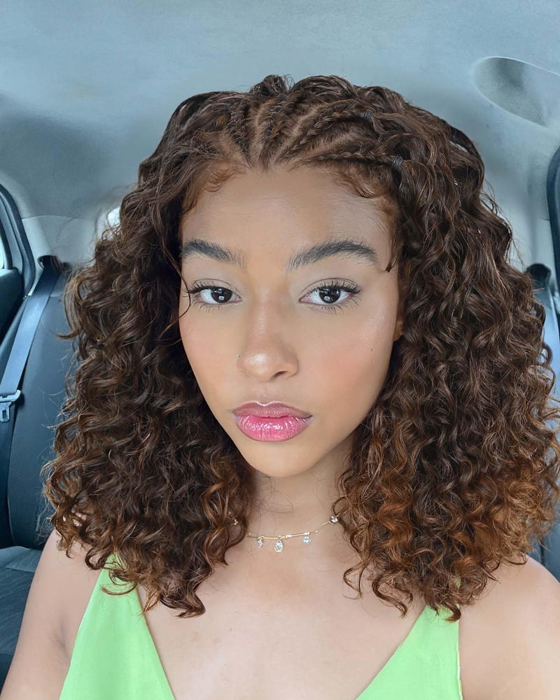 Quantum Love Braided Wig for Black Women Braids Cornrows Lace Curly Wigs 16 Inch Lace Frontal Braided Fully Curly Ombre Brown Bob Synthetic Glueless Wigs - Image 5