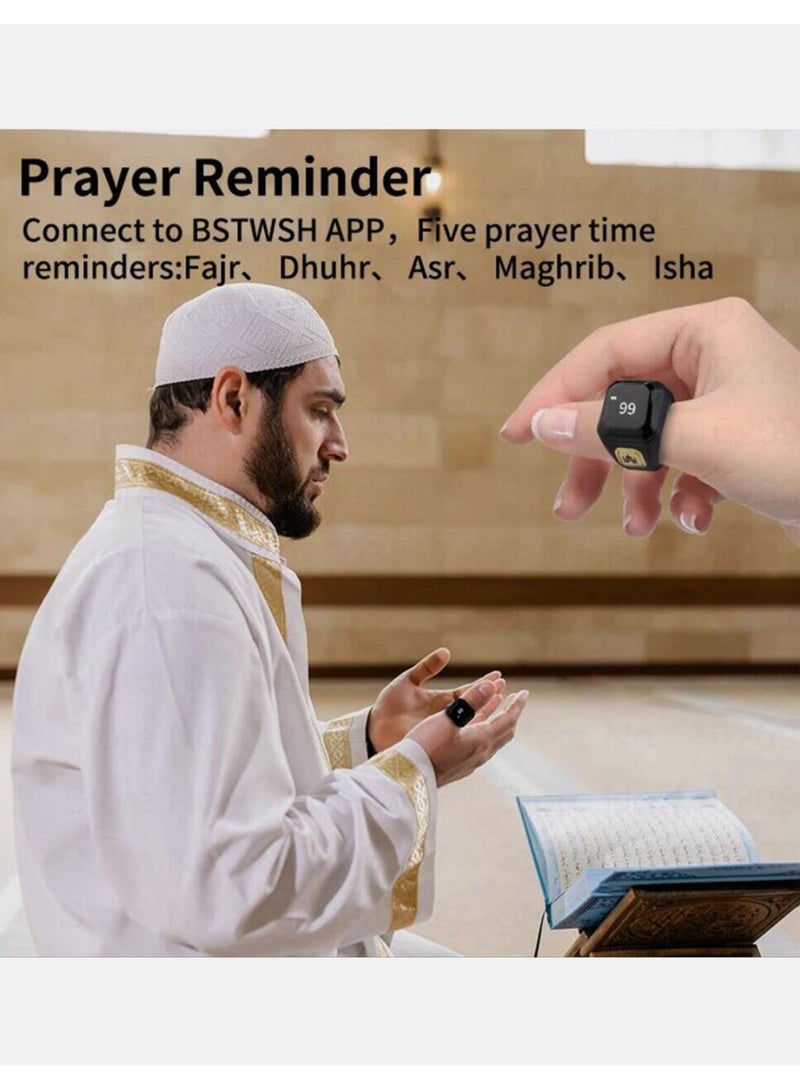 BSTWSH Zikr Ring Smart Ring – 18mm Wearable Tasbih Counter with Vibration Reminder, Bluetooth Connection, IQIBLA App, 5 Daily Prayer Reminders, OLED Display – Stylish & Functional for Modern Muslims  - Image 3