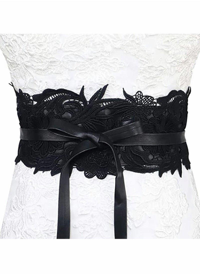 KASTWAVE Women's Lace Waist Belt Wide Faux Leather Bow Tie Corset Belts Elastic Wrap Around Bands - Image 4