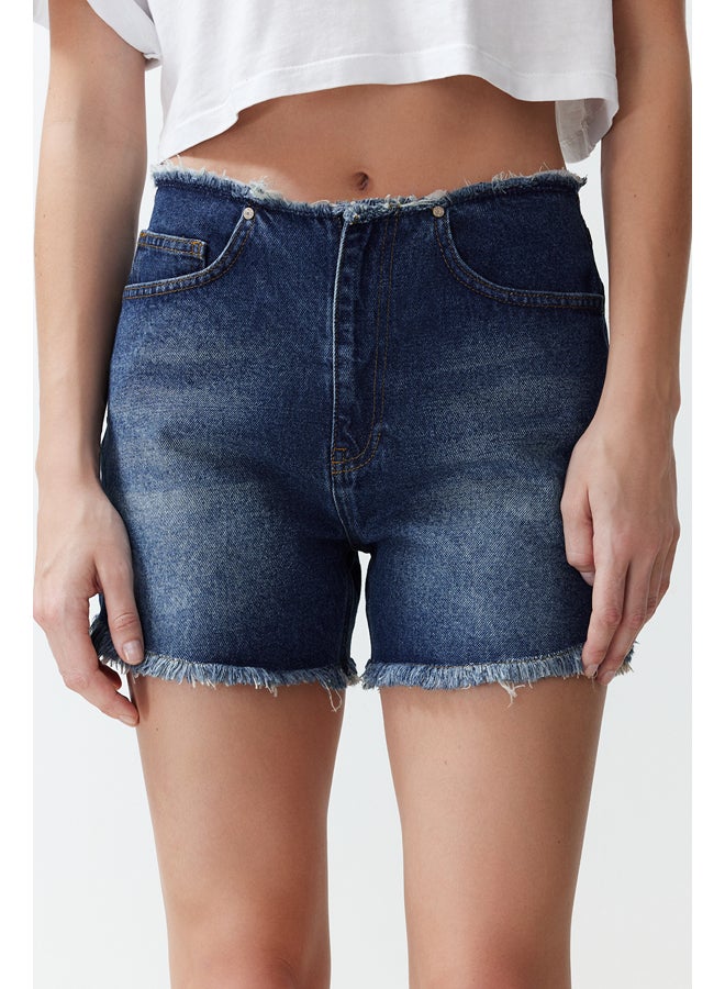 trendyol Blue More Sustainable Waist Tasseled Denim Shorts & Bermuda TWOSS24SR00056  - Image 5