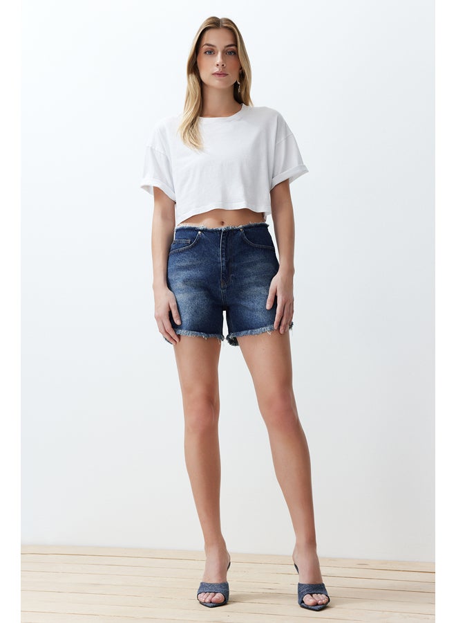 trendyol Blue More Sustainable Waist Tasseled Denim Shorts & Bermuda TWOSS24SR00056  - Image 3
