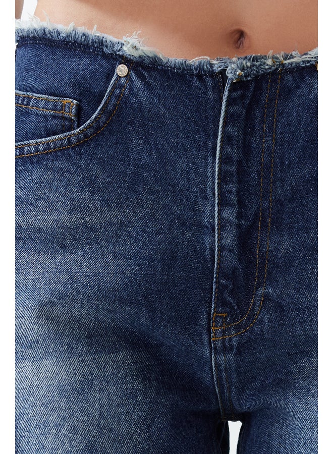 trendyol Blue More Sustainable Waist Tasseled Denim Shorts & Bermuda TWOSS24SR00056  - Image 4