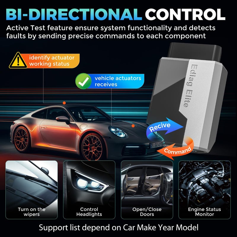 كينج بولين ماسح ضوئي Kingbolen Ediag Elite Obd2، ماسح ضوئي يعمل بالبلوتوث ثنائي الاتجاه، أداة تشخيص جميع الأنظمة لأجهزة Ios وAndroid 15+، إعادة تعيين سريع، بروتوكول Canfd، Fca Autoauth، بدون اشتراكات، تحديث مدى الحياة - Image 3