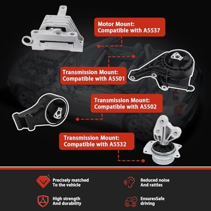 QRYIPPDM Engine Motor and Transmission Mount Kit Compatible with 2011 Lacrosse L4 2.4L 20112013 Regal L4 2.4L & 2014 Impala L4 2.5L-Automatic Transmission 4pcs A5537 A5532 A5502 A5501 - Image 5