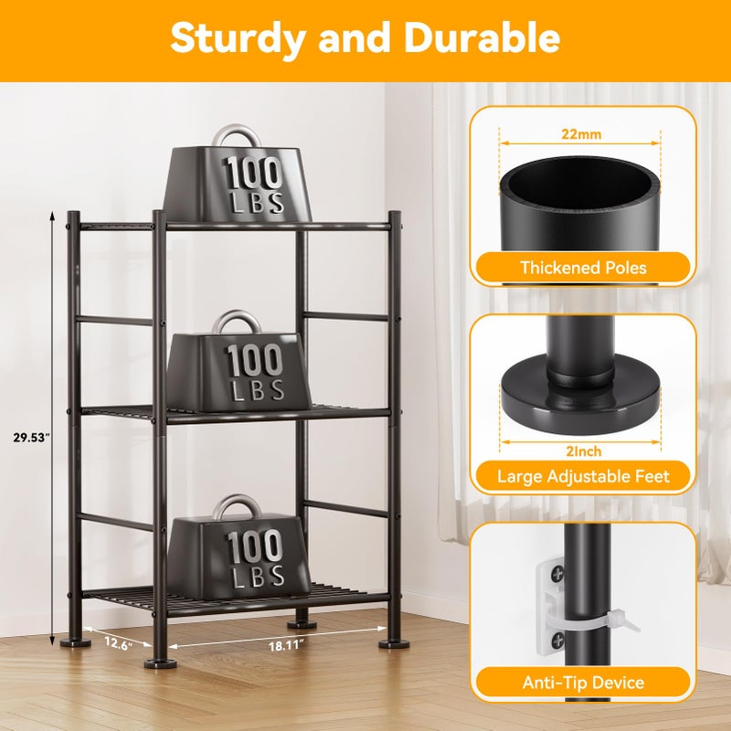 BolDuck 3 Tier Shelf Organizer Rack, Metal Shelving Unit with Adjustable Leveling Feet, Space-Saving Storage Shelves for Closet Laundry Bathroom Kitchen Pantry, 18.11" Wx12.6 Dx29.53 H, Black - Image 4