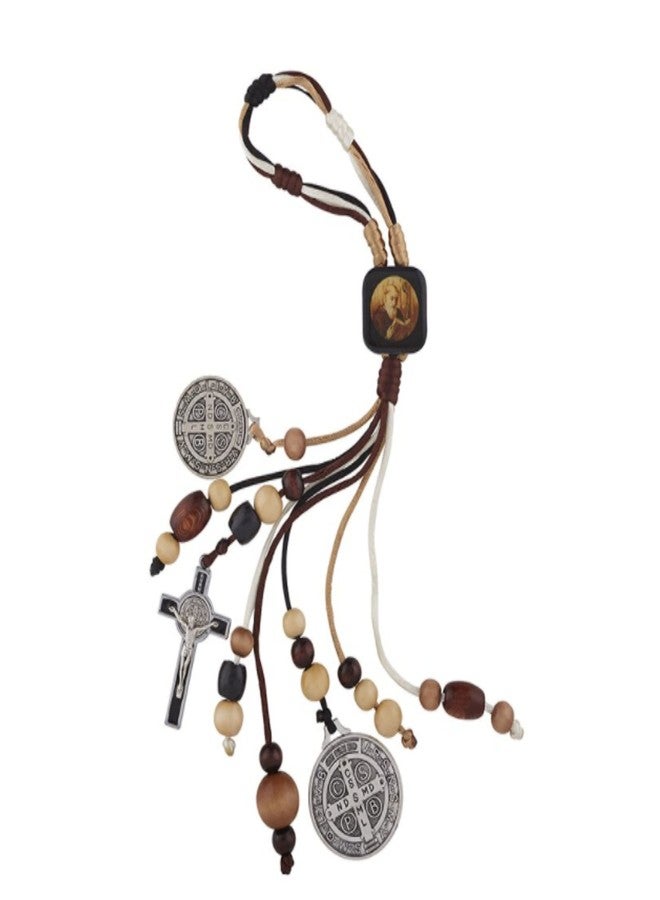 H HOLLY LINES تتضمن مجموعة H HOLLY LINES St Benedict Catholic Door Hanger Home Blessing Kit ميداليات حماية القديس بنديكت لمطاردة الشيطان، وخرز خشبي وصليب، وبطاقة. - Image 2