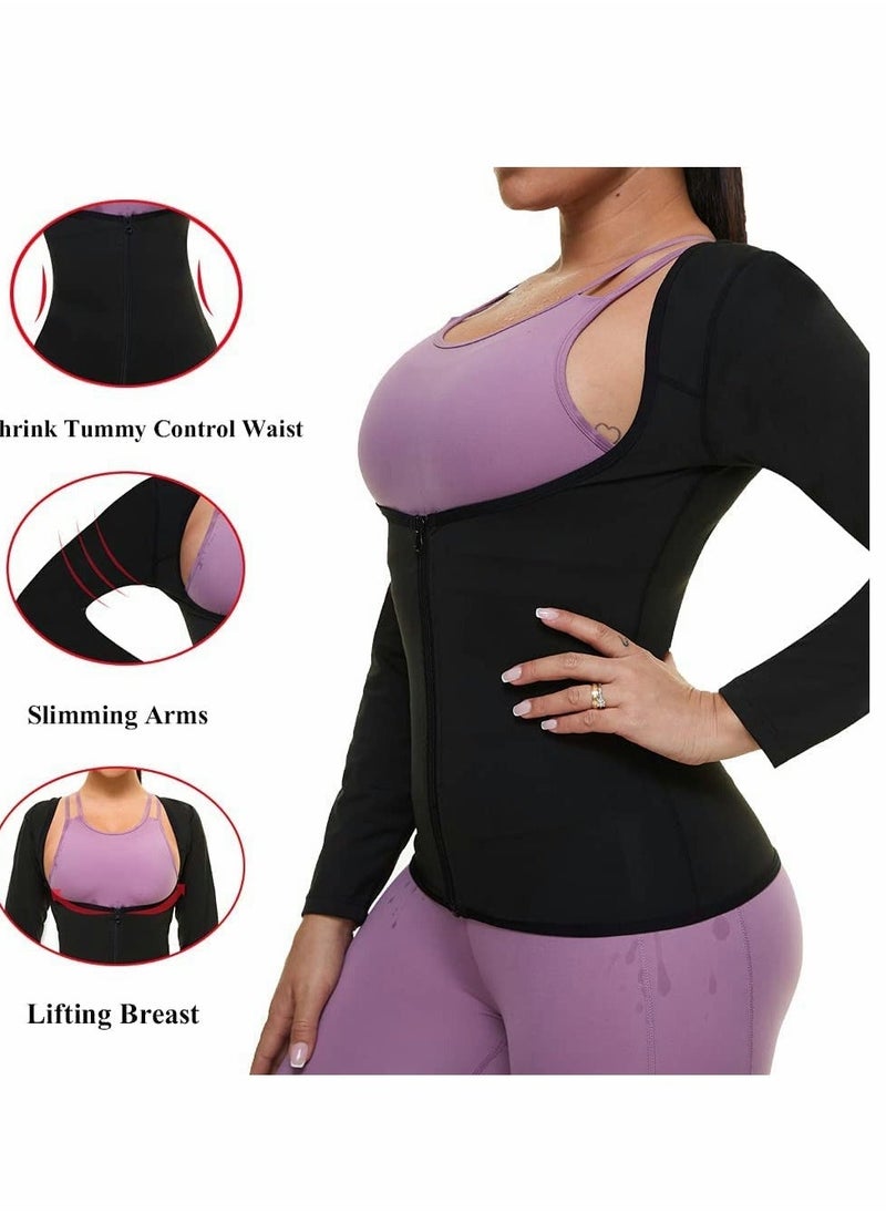 Generic Sauna Suit for Women Sweat Body Shaper Jacket Hot Waist Trainer Long Sleeve Zipper Shirt Workout Top - L  - Image 2