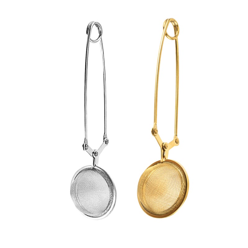 2pcs Useful Tea Strainer Stainless Steel Tea Filter Tea Leaker Household Tea Strainer for Home Office (Golden + Silver) - Image 1