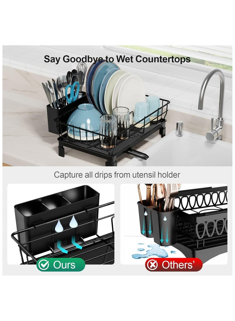 Toshionics Small Dish Drying Rack in Sink - Kitchen Counter Dish Rack for RV Small Kitchen, 14.9" x 10.1" Dish Drainer with Drainboard, Utensil Holder, Dish Holder for Sink, Black - Image 5