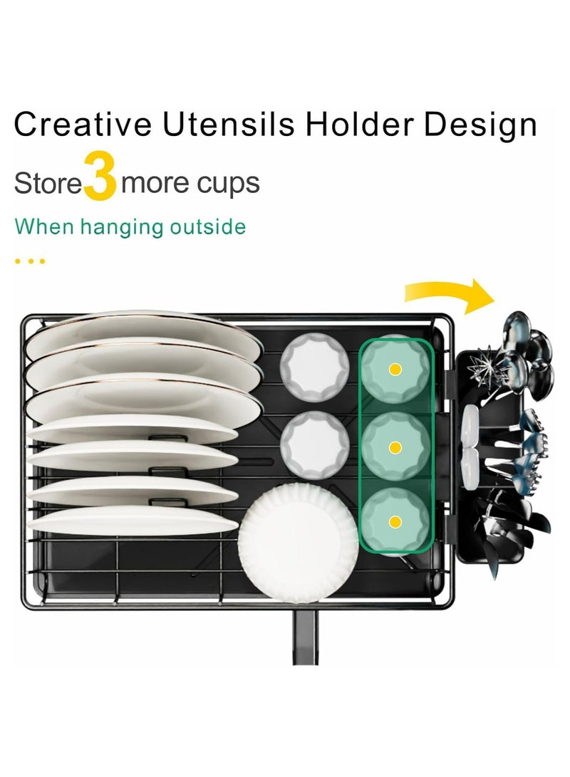 Toshionics Small Dish Drying Rack in Sink - Kitchen Counter Dish Rack for RV Small Kitchen, 14.9" x 10.1" Dish Drainer with Drainboard, Utensil Holder, Dish Holder for Sink, Black - Image 2