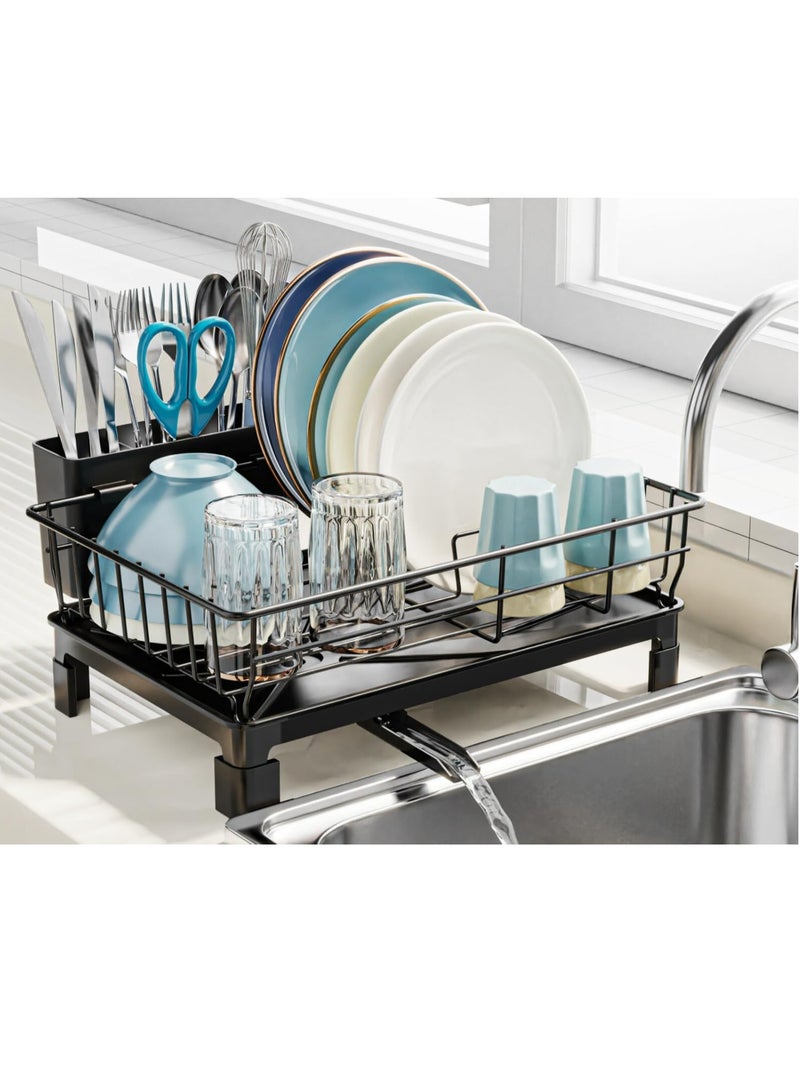 Toshionics Small Dish Drying Rack in Sink - Kitchen Counter Dish Rack for RV Small Kitchen, 14.9" x 10.1" Dish Drainer with Drainboard, Utensil Holder, Dish Holder for Sink, Black - Image 1