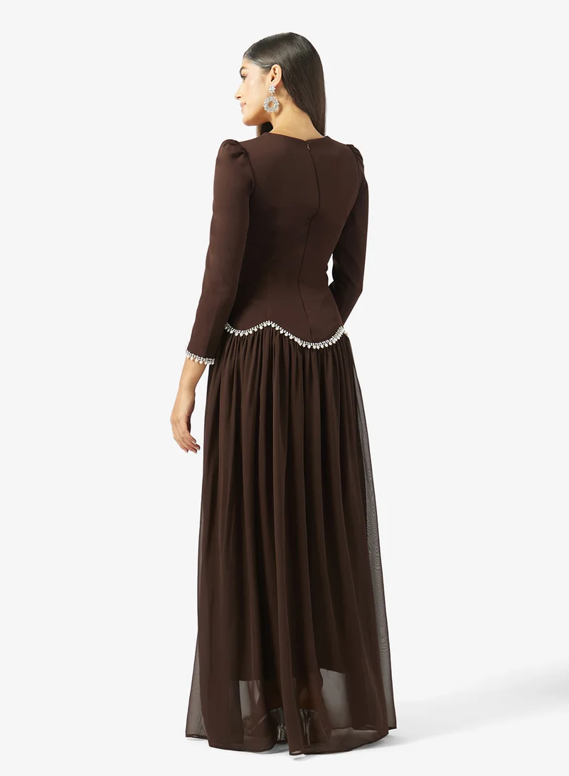 Akadia Fashion  SQUARE NECK PEARL DETAILS CREPE DRESS for Women | Best Price UAE