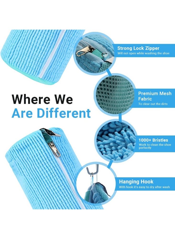 اكياس غسيل الاحذية من كيتشينو، قطعه واحده ، ازرق - اكياس غسيل احذية قابلة لاعادة الاستخدام للغسالة والمجفف، تنظيف عميق 360 درجة للاحذية الرياضية واحذية التنس والشباشب، متينة وتشغيل هادئ، تحمي الاحذية، متعددة - Image 4