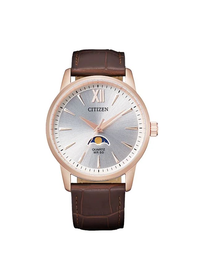 CITIZEN Men's Analog Round Shape Leather Wrist Watch AK5003-05A - 42 Mm