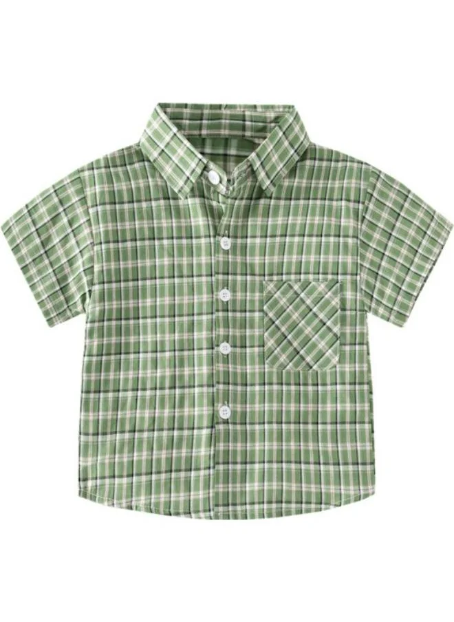 YUNIQEE Green Collared Short Sleeve Checkered Shirt
