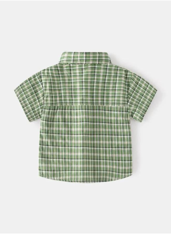 YUNIQEE Green Collared Short Sleeve Checkered Shirt
