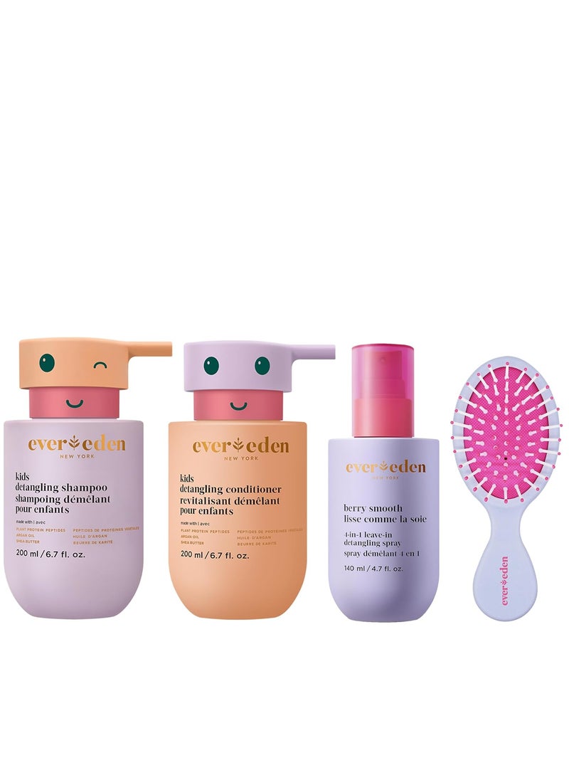 Evereden Evereden Kids Complete Haircare Set: Hair Detangling Shampoo, Conditioner & Spray for Children Ages 3+ & Pain-Free Hair Brush, Plant Protein Peptides & Argan Oil, Vegan, Free from Sulfate and Paraben 