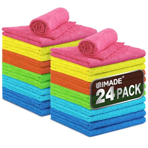 UNIMADE Microfiber Cleaning Cloth 24 Pack Reusable Microfiber Towels for Cars Lint Free Cleaning Shop Towel Rags for Home Kitchen Automotive Bar Mechanic Restaurant Garage 11x 12 Multicolor - Image 1