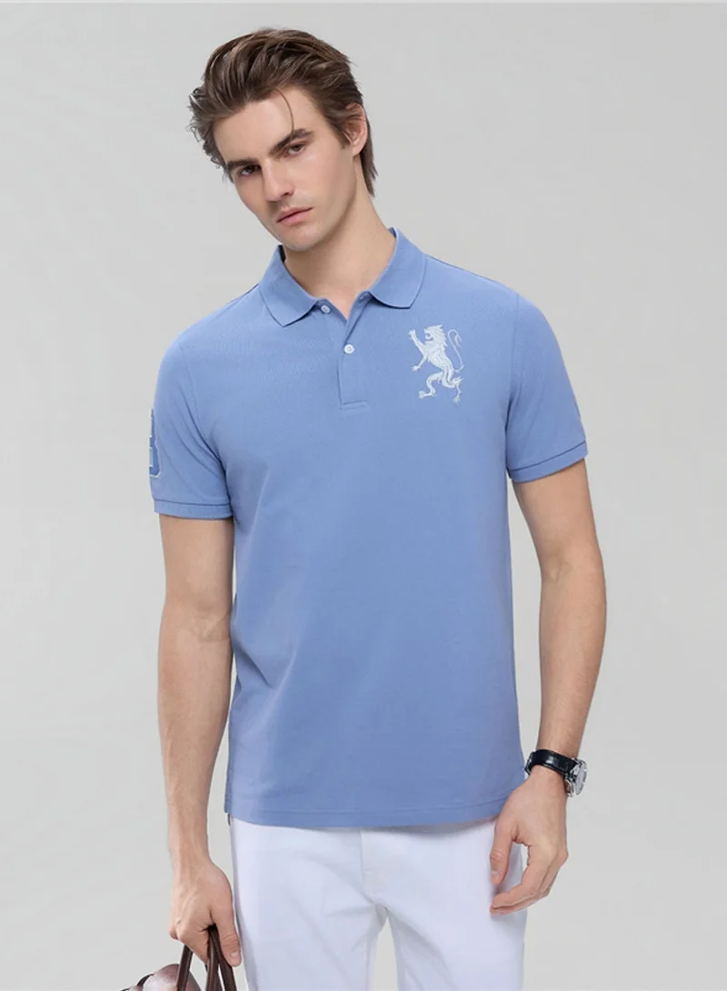 Men’s Slim Fit 3D Lion Embroidery Lycra Pique Polo