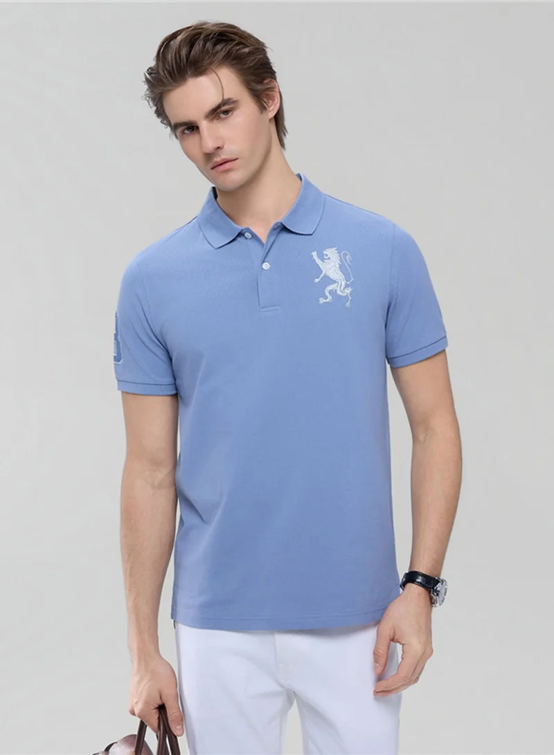 Men’s Slim Fit 3D Lion Embroidery Lycra Pique Polo