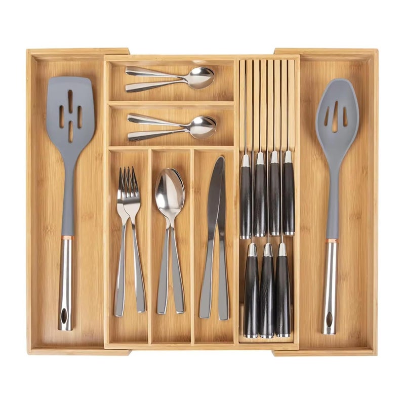 Genaric SWEETYOU Bamboo Expandable Drawer Organizer, Kitchen Utensil Organizer, Home and Kitchen Apartment Essentials, Thyme and Table, Fork and Spoon Organizer