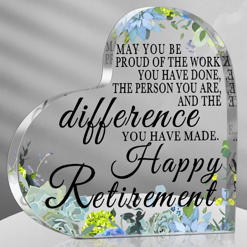 Chunful Chunful Retirement Gift for Women Men Retirement Plaque Happy Retirement Gifts Inspirational Retirement Ornament Acrylic Heart Retirement Gift for Coworker Retired Teachers Nurses Mom Retirees(Heart)  - Image 1